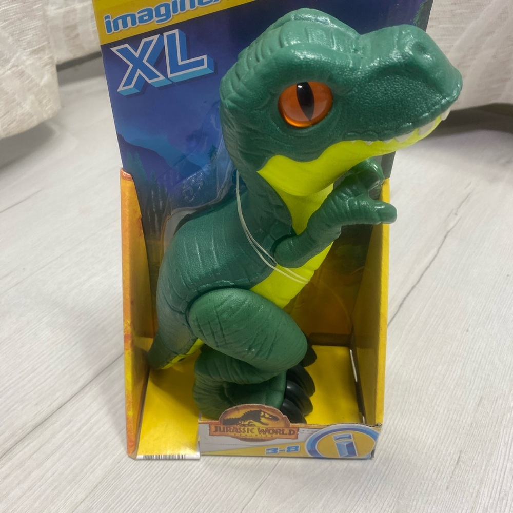 Fisher-Price XL Green and Yellow Dinosaur Figure with Orange Eye